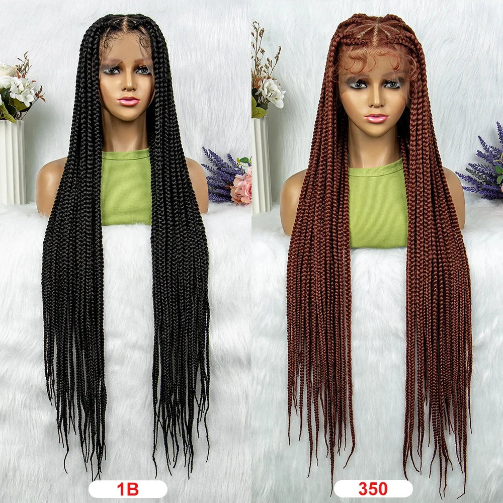 Transparent HD Full Lace Braided Wig, Knotless Box Cornrow Braids, Ginger Color
