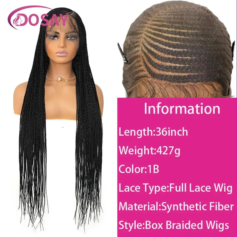 36'' Burgundy Full Lace Braided Wigs Faux Locs for Black Women Synthetic Knotless Cornrow Braid Wig Side Part Wig Box Braids Wig