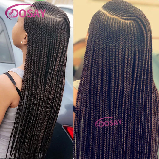Synthetic Full Lace Front Wig Cornrow Double Braided Wigs For Black Women Box Side Part Braided Lace Wig Faux Locs Braids Wigs