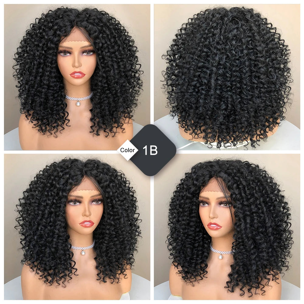 CurlyCoo Synthetic Curly Lace Front, Short Kinky Curly Bob Wig Ombre Natural Water Wave - Britica's Beauty On The Go