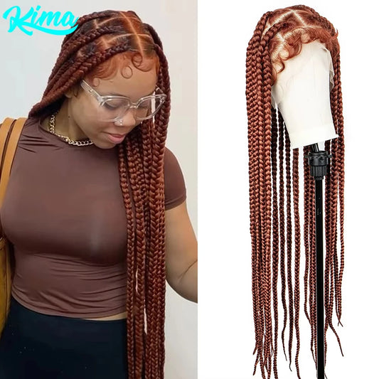 Ginger Synthetic Cornrow Braided Wigs Full Lace Wig 36 inches Knotless Jumbo Box Braids Wigs 350 Color - Britica's Beauty On The Go
