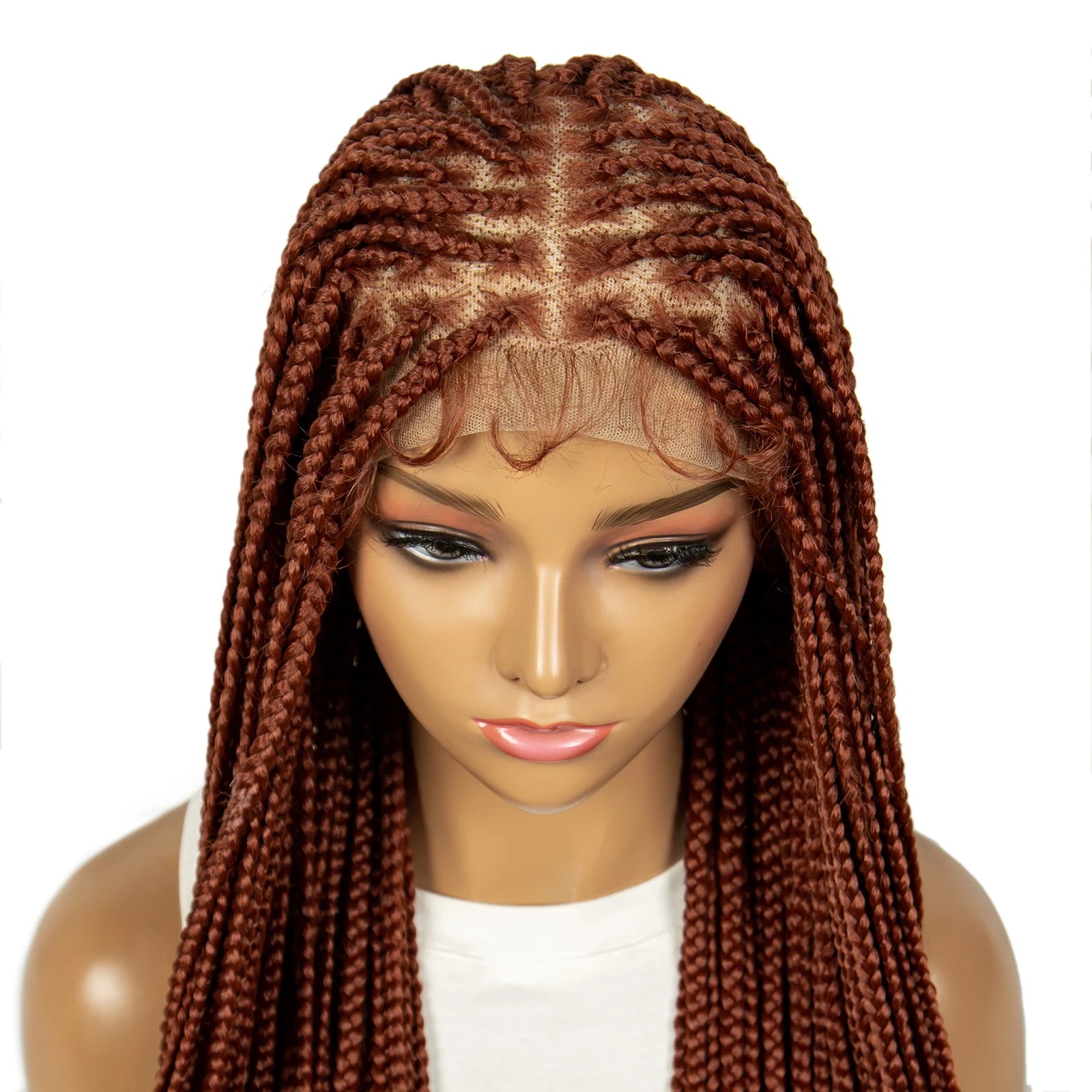 Colored  Box Braided Hair Ginger 350# Synthetic Transparent HD Knotless Box Full Lace  Cornrow Braided Wigs - Britica's Beauty On The Go