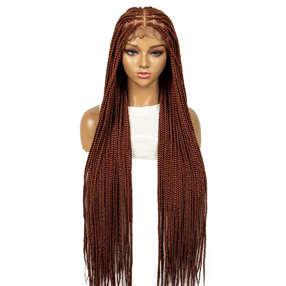 Colored  Box Braided Hair Ginger 350# Synthetic Transparent HD Knotless Box Full Lace  Cornrow Braided Wigs - Britica's Beauty On The Go