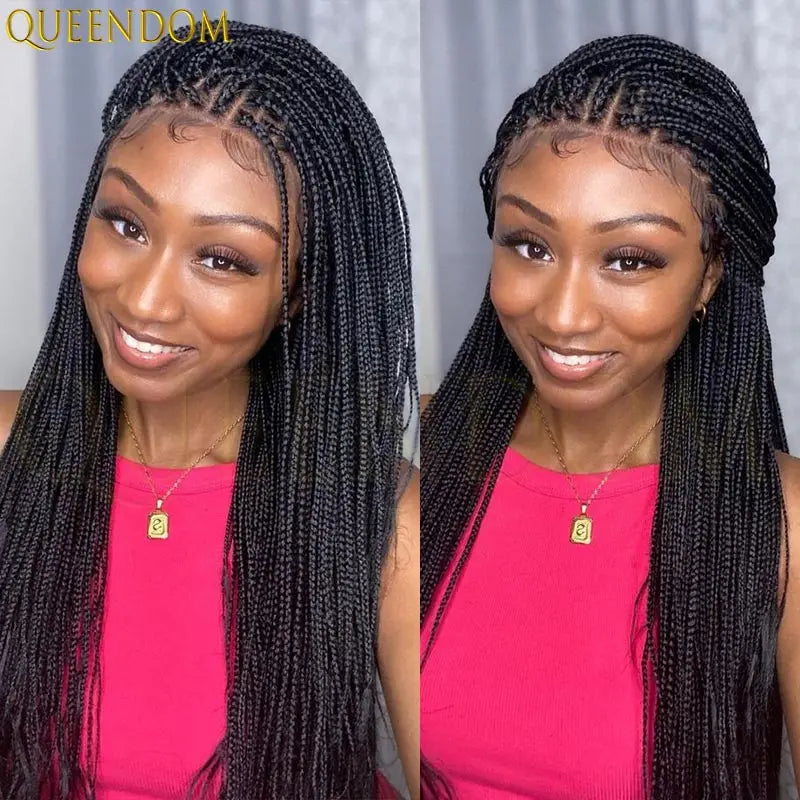 Synthetic Knotless Box Full Lace Cornrow Braiding Wigs African Braided Hair, Lace Frontal Crochet Braids Wig - Britica's Beauty On The Go