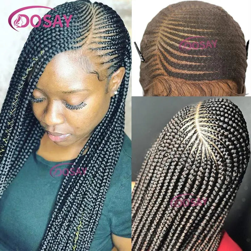 36'' Burgundy Full Lace Braided Wigs Faux Locs for Black Women Synthetic Knotless Cornrow Braid Wig Side Part Wig Box Braids Wig
