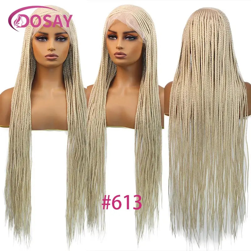 36'' Burgundy Full Lace Braided Wigs Faux Locs for Black Women Synthetic Knotless Cornrow Braid Wig Side Part Wig Box Braids Wig