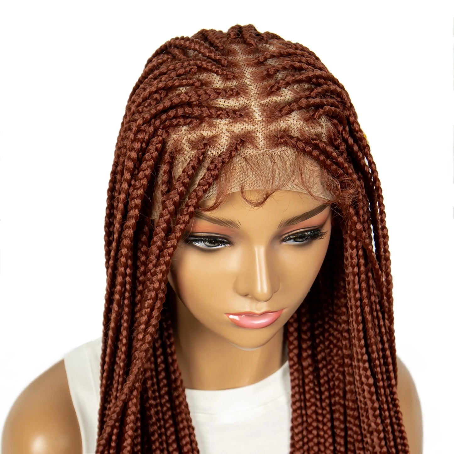 Colored  Box Braided Hair Ginger 350# Synthetic Transparent HD Knotless Box Full Lace  Cornrow Braided Wigs - Britica's Beauty On The Go