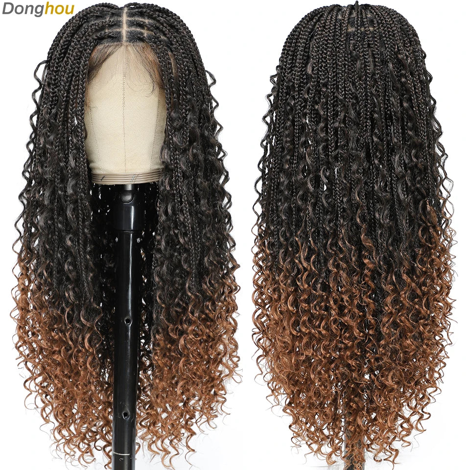 Ombre Boho Knotless Braided Wigs for Black Women 1B T30 Colors Bohemian Box Braids Wigs Perruques Tresses Africaines Naturelles - Britica's Beauty On The Go