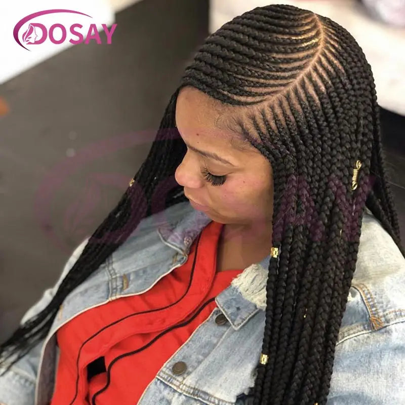 36'' Burgundy Full Lace Braided Wigs Faux Locs for Black Women Synthetic Knotless Cornrow Braid Wig Side Part Wig Box Braids Wig