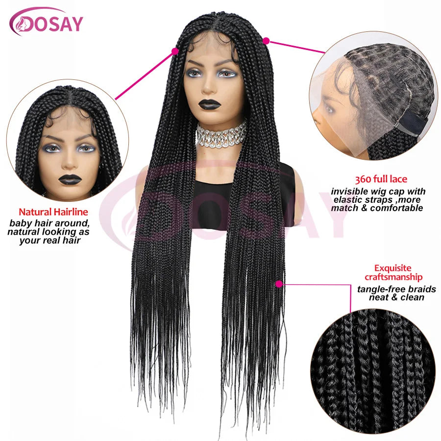 36Inch Synthetic Long Box Braided Wig Full Lace Straight Knotless Cornrow Braids with Baby Hair - Britica's Beauty On The Go
