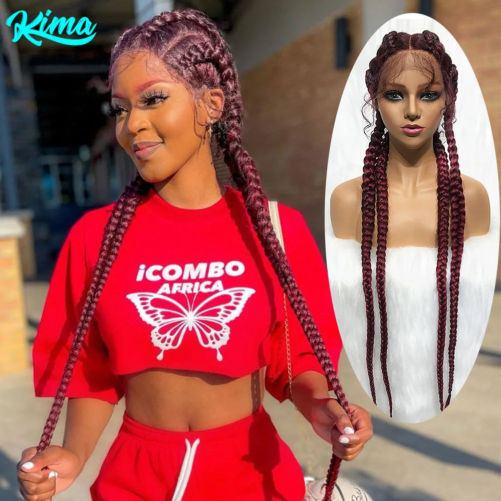 Synthetic Lace Wig Braided, 37 Inches, Black Burgundy