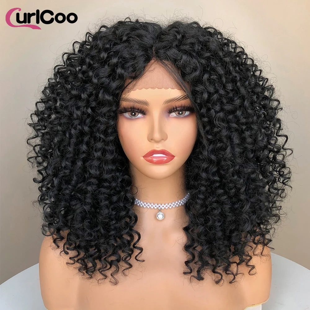 CurlyCoo Synthetic Curly Lace Front, Short Kinky Curly Bob Wig Ombre Natural Water Wave - Britica's Beauty On The Go