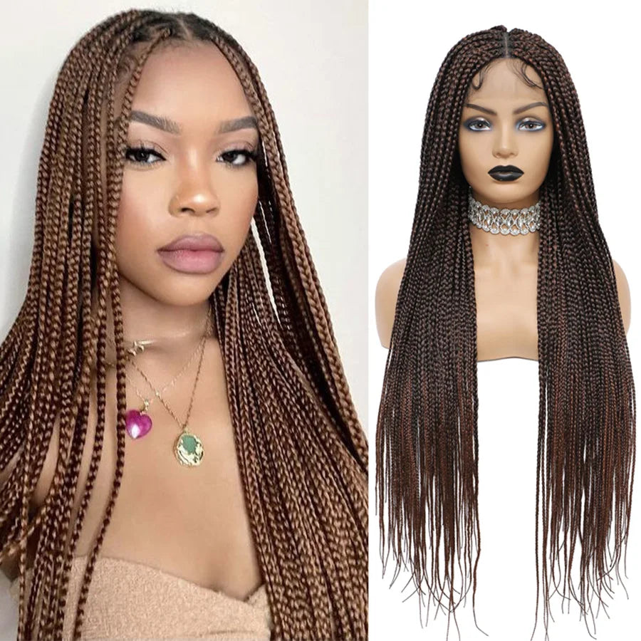 Cornrows Braided Wig Small Square Knotless Box Braids Wigs For Black Women With Baby Hair Synthetic Long 36Inches Braiding Hair - Britica's Beauty On The Go