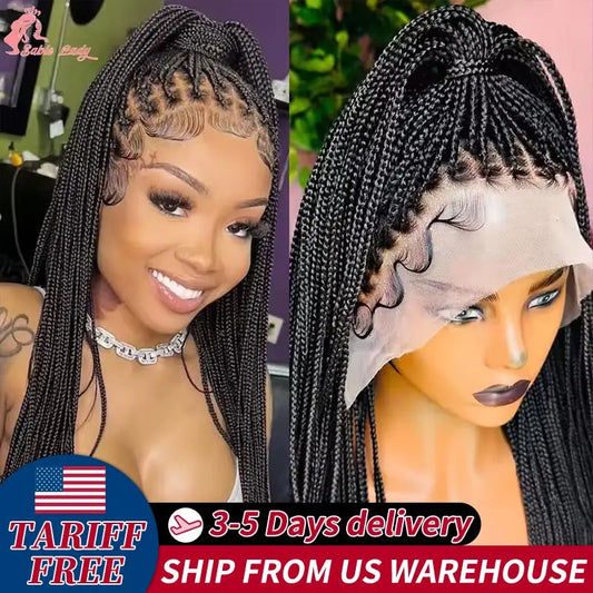 Full Lace Synthetic Afro Cornrow Braided Wigs Knotless Box Braids Wig For Black Women 36 Inches Goddess Handmade Braiding Wig - Britica's Beauty On The Go