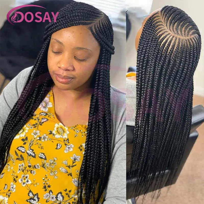 36'' Burgundy Full Lace Braided Wigs Faux Locs for Black Women Synthetic Knotless Cornrow Braid Wig Side Part Wig Box Braids Wig