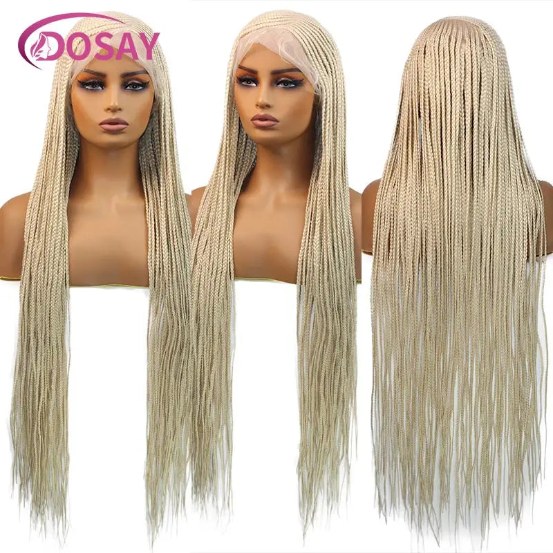 36'' Burgundy Full Lace Braided Wigs Faux Locs for Black Women Synthetic Knotless Cornrow Braid Wig Side Part Wig Box Braids Wig