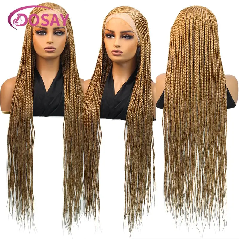 36'' Burgundy Full Lace Braided Wigs Faux Locs for Black Women Synthetic Knotless Cornrow Braid Wig Side Part Wig Box Braids Wig