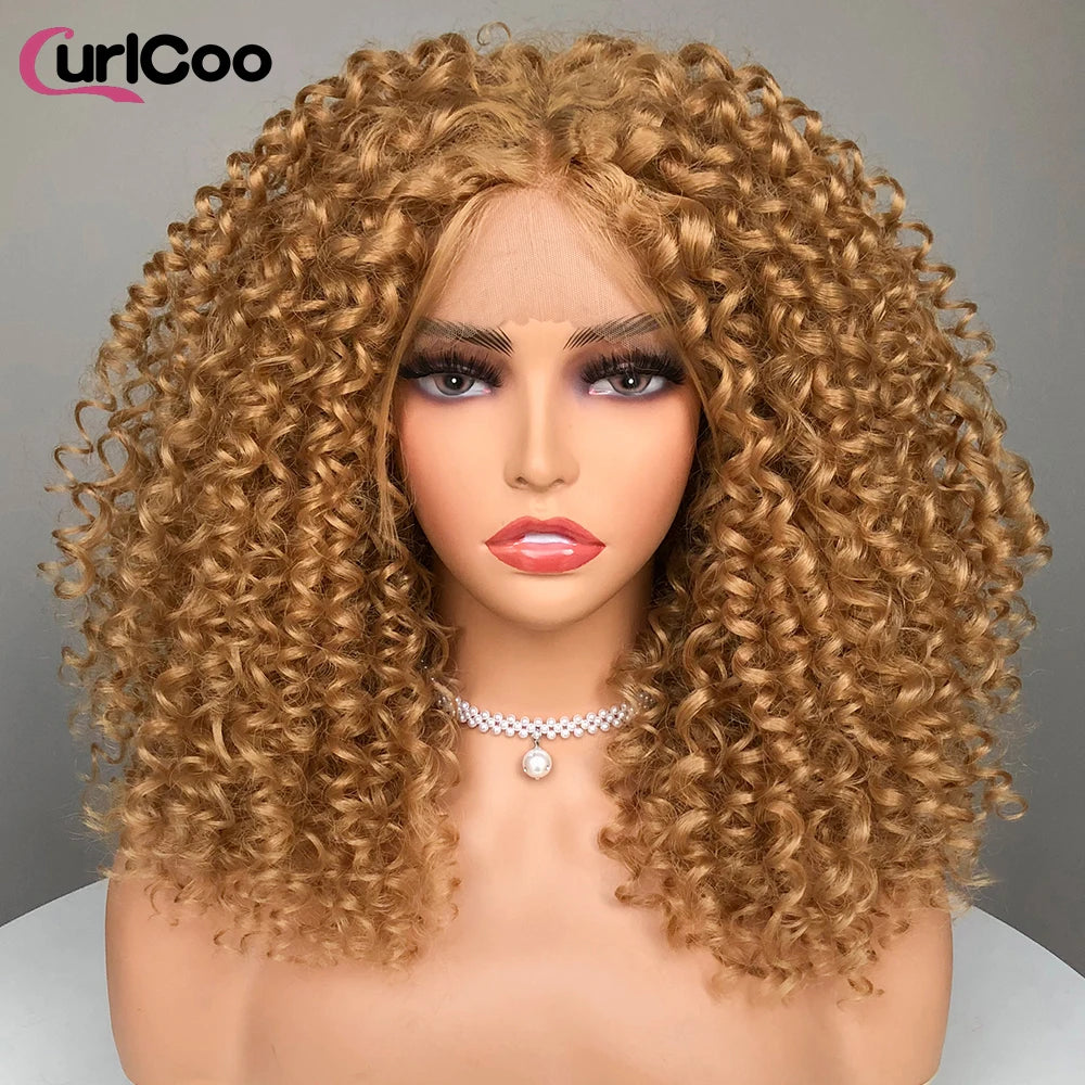 CurlyCoo Synthetic Curly Lace Front, Short Kinky Curly Bob Wig Ombre Natural Water Wave - Britica's Beauty On The Go