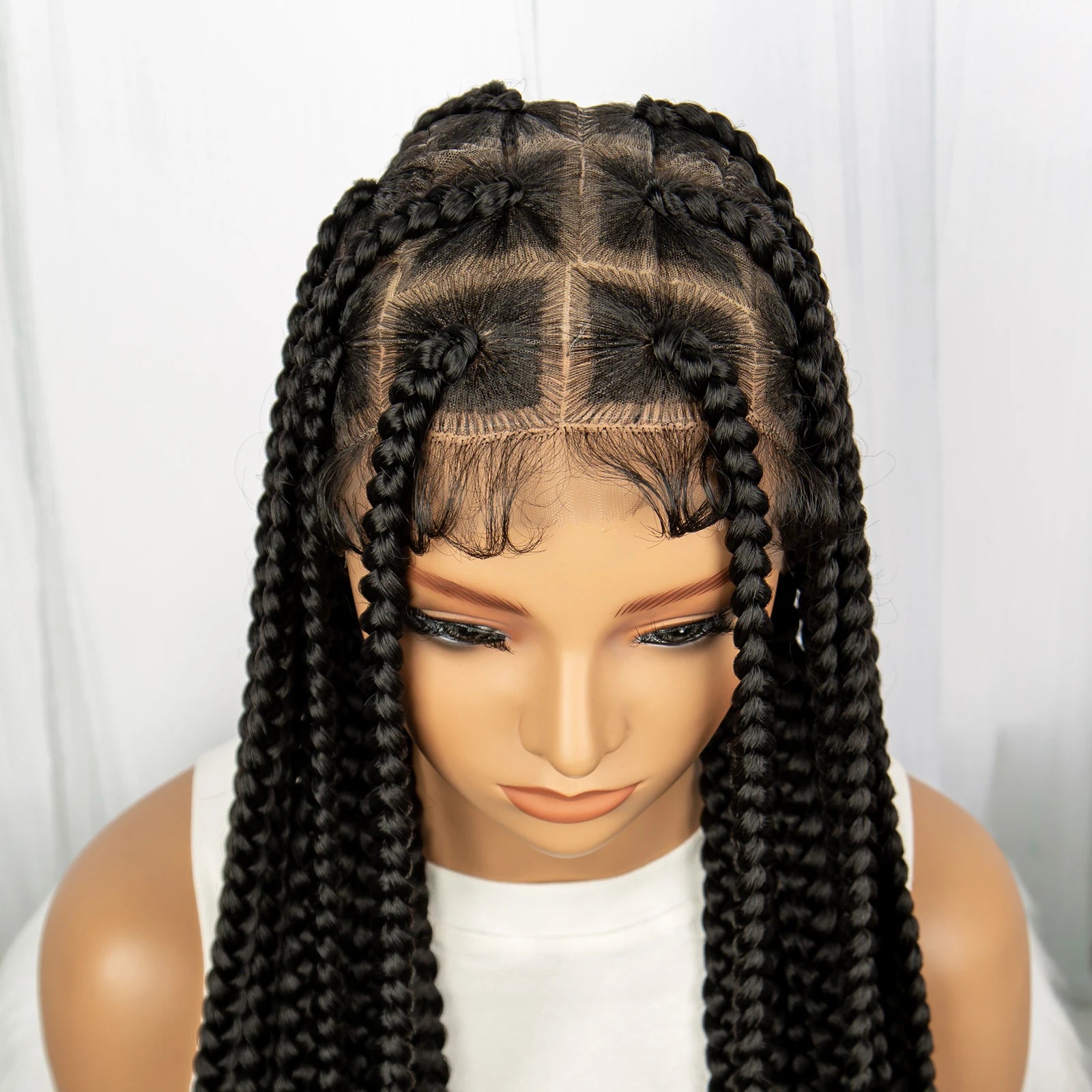 Synthetic Transparent Full Lace Braided Wigs Knotless Box Braids Wig for Black Women 34 inches Synthetic Hair Wig Long Black - Britica's Beauty On The Go
