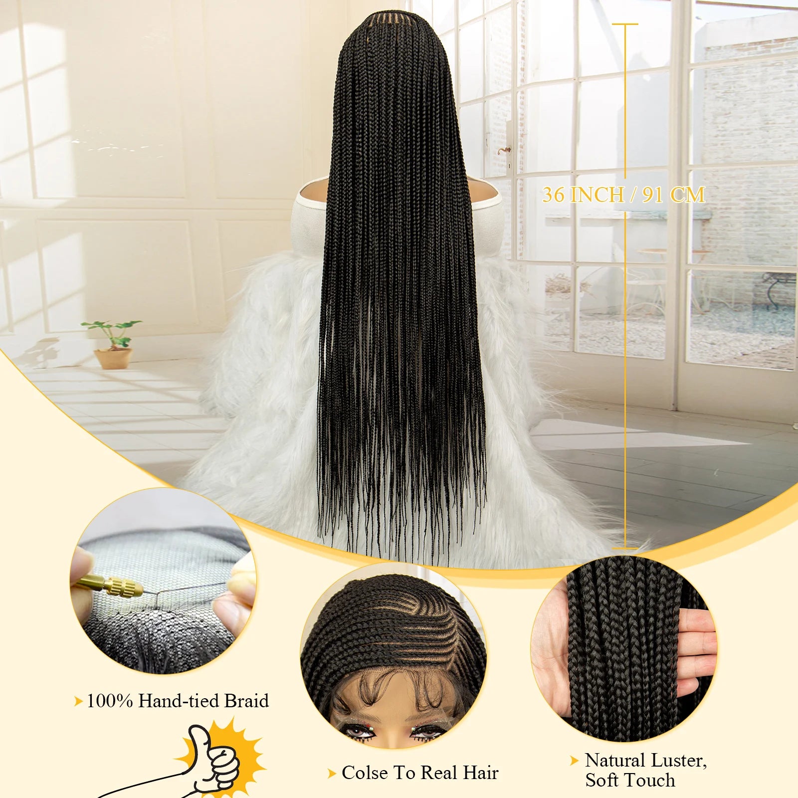 Full Lace Cornrow Braided Wig 36 inches Lace Frontal Square Knotless Box Braid Unit - Britica's Beauty On The Go
