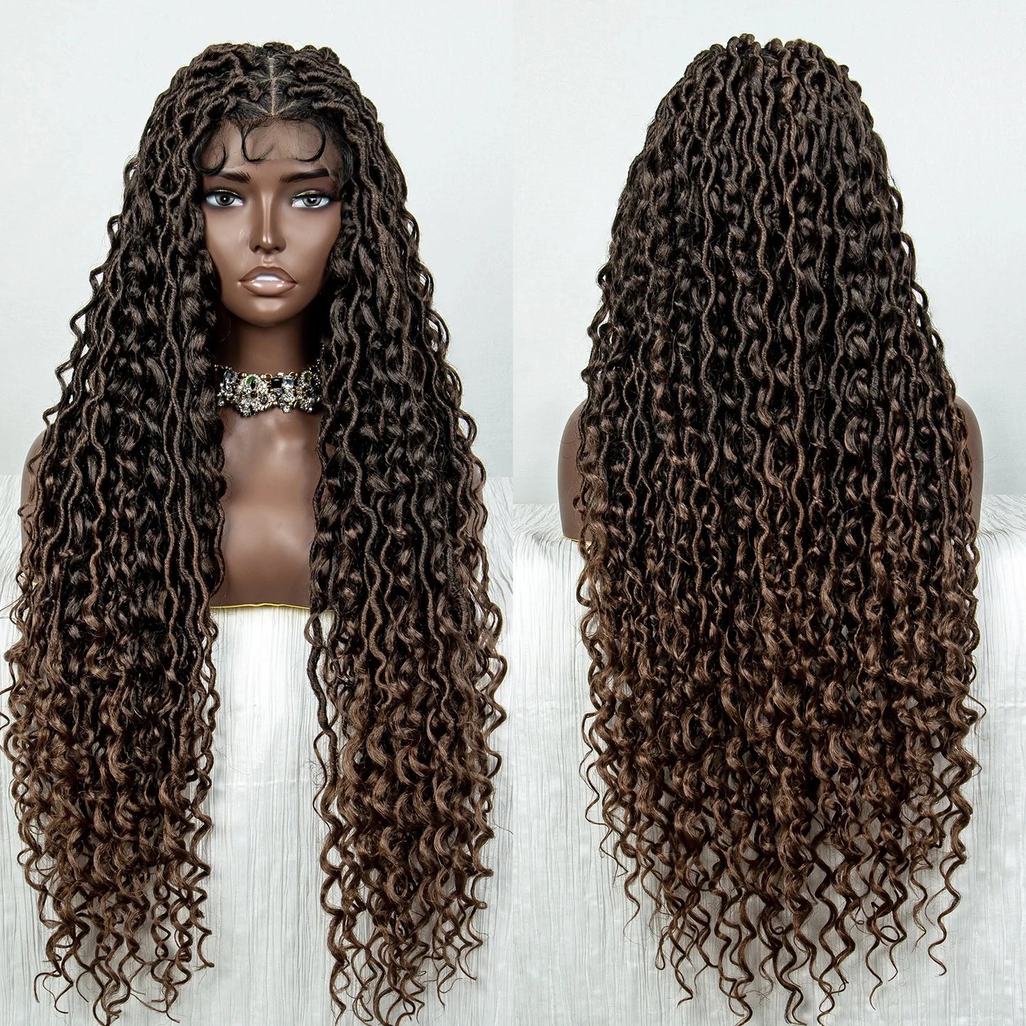 36 Inches Braided Wigs Synthetic Full Lace Front Wigs with Baby Hair Pre-plucked Full Lace Wig for Black Women Daily Wear