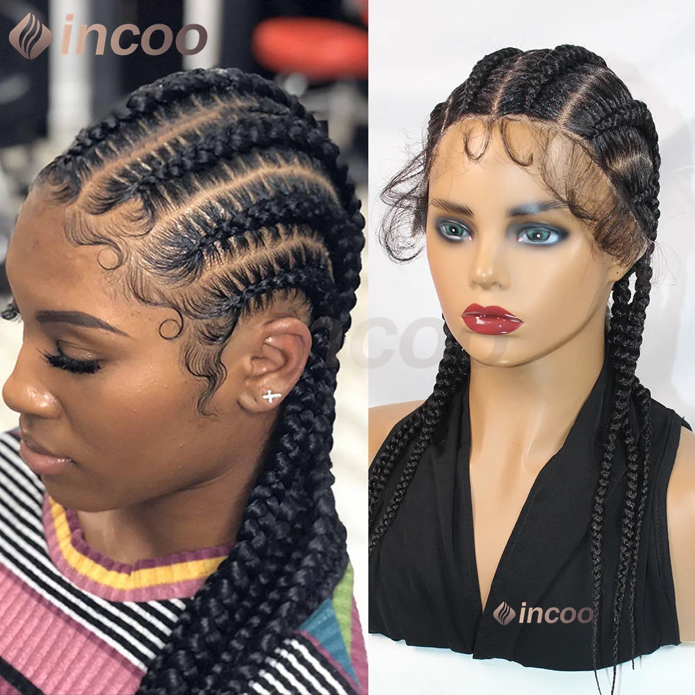36" Side Part Cornrow Braided Wigs Synthetic Full Lace Wig Knotless Box Braided Unit - Britica's Beauty On The Go