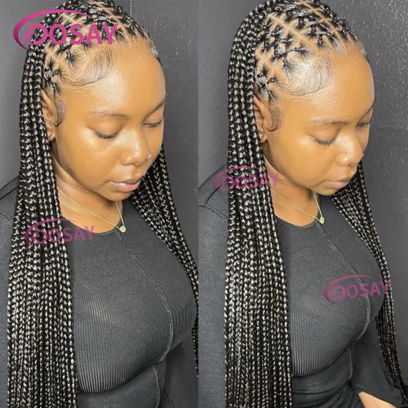36" Criss Cross Full Lace Wig Braided Knotless Cornrow Braids Lace Wigs With Baby Hair