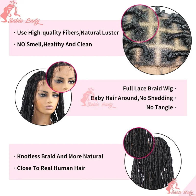40Inch Synthetic Faux Locs Lace Front Wigs for Women Knotless Box Braiding Hair Wigs Dreadlock Wig - Britica's Beauty On The Go