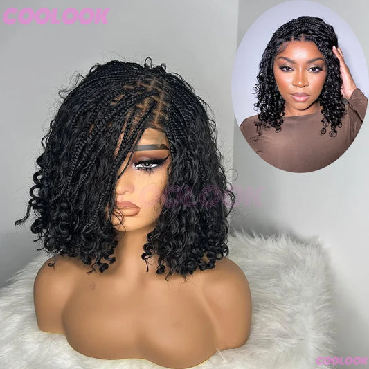 12“ Boho Braids Lace Wig Synthetic Short Box Braided Wig Full Lace Front - Britica's Beauty On The Go