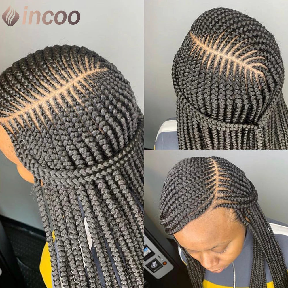 36" Side Part Cornrow Braided Wigs Synthetic Full Lace Wig Knotless Box Braided Unit - Britica's Beauty On The Go