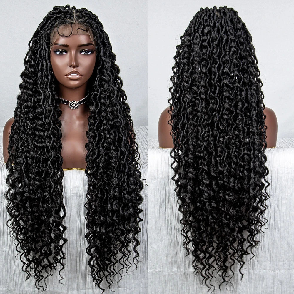 36 Inches Braided Wigs Synthetic Full Lace Front Wigs with Baby Hair Pre-plucked Full Lace Wig for Black Women Daily Wear