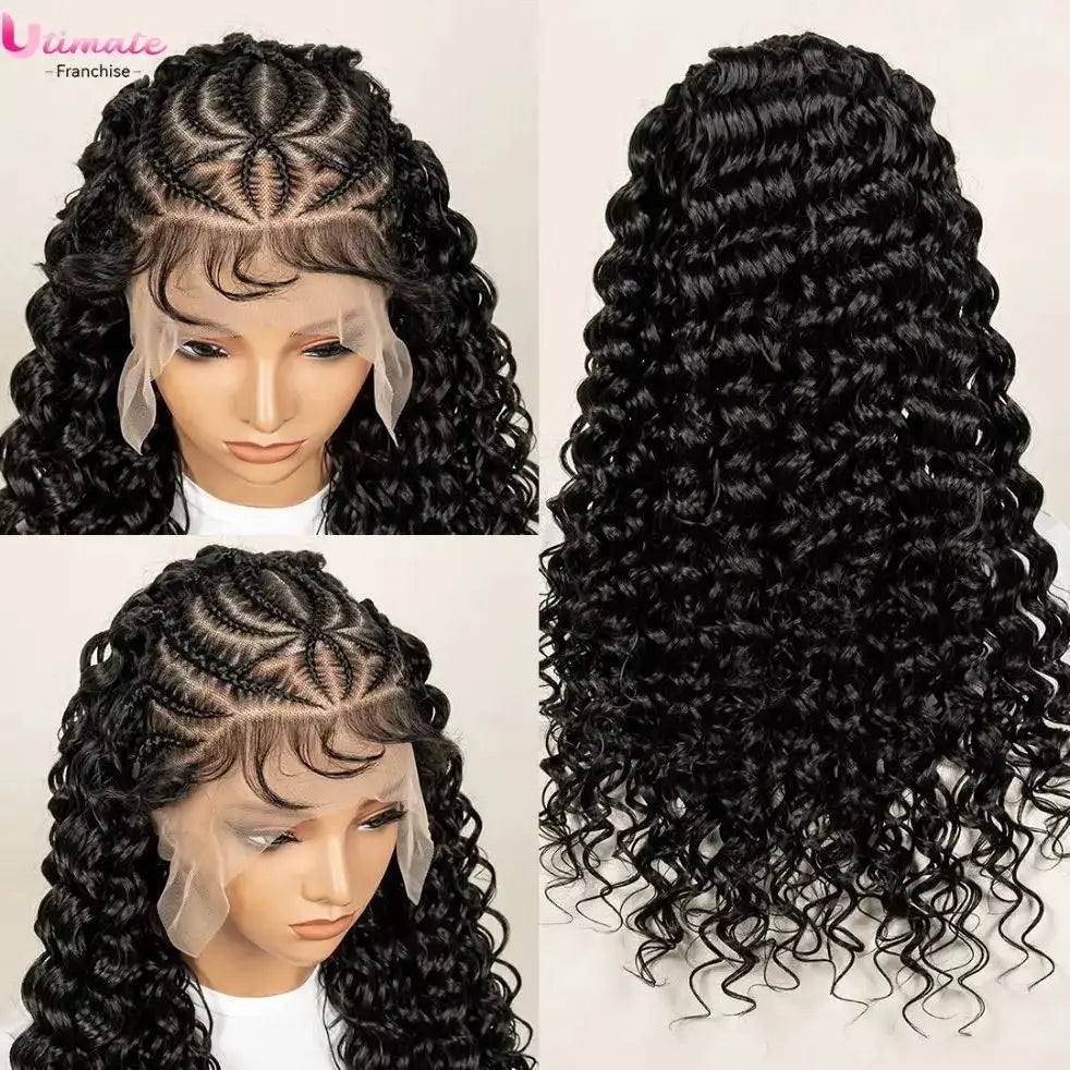 Deep Wave Full Lace Braided Hair Wigs With Baby Hair For Women Braiding Half Cornrow Synthetic Hair wig Pre Styled Braid Wigs - Britica's Beauty On The Go