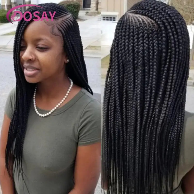 36'' Burgundy Full Lace Braided Wigs Faux Locs for Black Women Synthetic Knotless Cornrow Braid Wig Side Part Wig Box Braids Wig