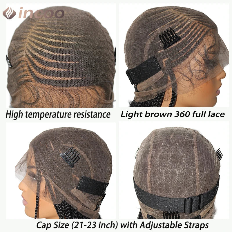 36" Side Part Cornrow Braided Wigs Synthetic Full Lace Wig Knotless Box Braided Unit - Britica's Beauty On The Go