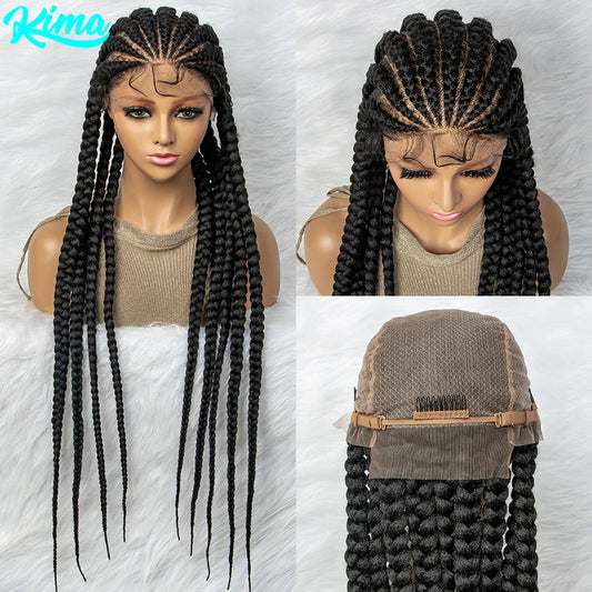 KIMA Synthetic 36 inch Cornrow Braided Wigs Transparent Full Lace Wig Box Braids With Baby Hair for Black Women - Britica's Beauty On The Go