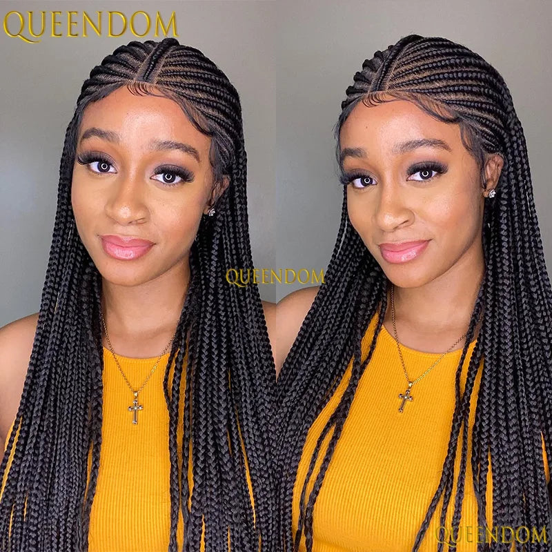 32" Synthetic Full Lace Wig Cornrow Fulani Braided Wig Knotless Box Braided Unit - Britica's Beauty On The Go