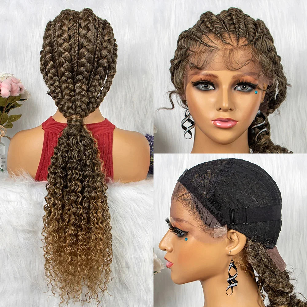 Synthetic Lace Front Cornrow Braids Wigs 28 Inch Double Dutch Braids Handmade Twist Braided Wigs with Baby Hair - Britica's Beauty On The Go