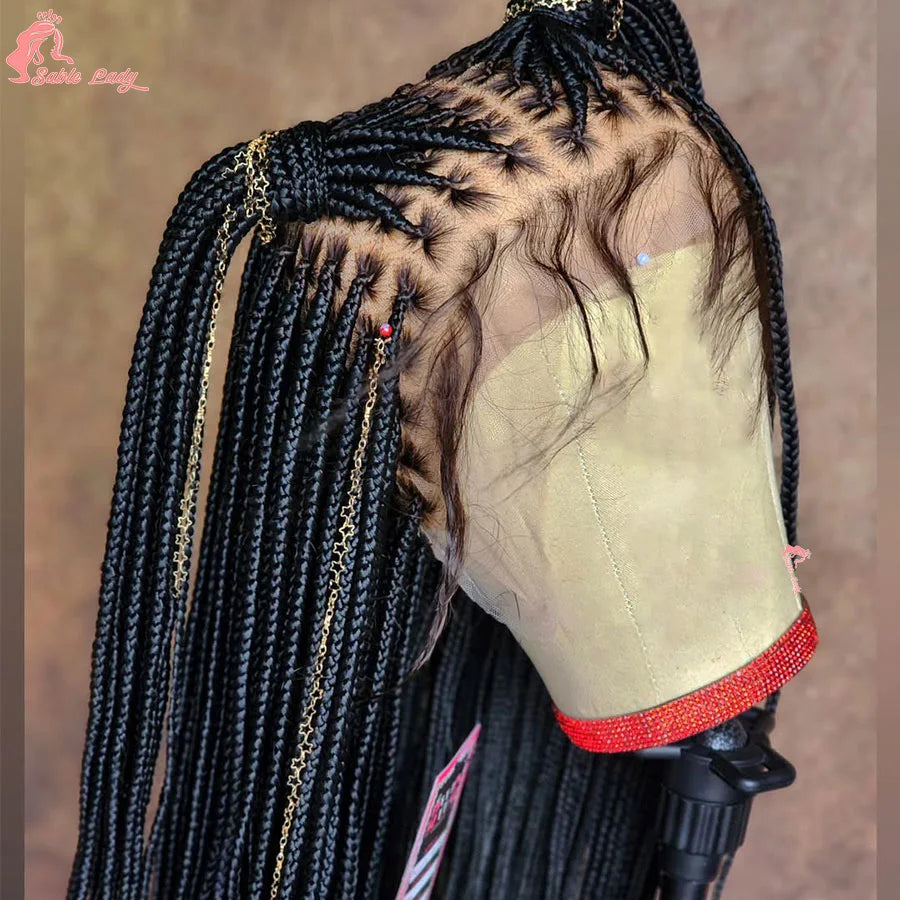 Full Lace Synthetic Afro Cornrow Braided Wigs Knotless Box Braids Wig For Black Women 36 Inches Goddess Handmade Braiding Wig - Britica's Beauty On The Go