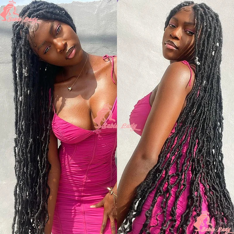40Inch Synthetic Faux Locs Lace Front Wigs for Women Knotless Box Braiding Hair Wigs Dreadlock Wig - Britica's Beauty On The Go