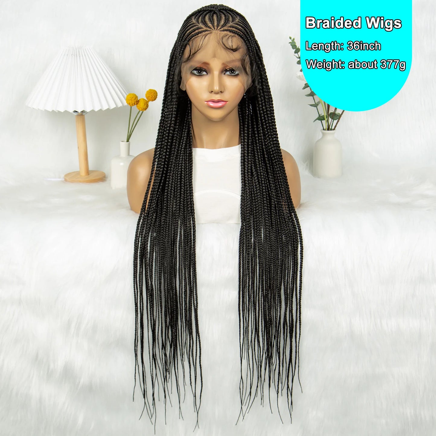 Box Braids Wig 36Inch Cornrow Braided Wigs Synthetic Full Lace  Braided Wig for Black Women Blended Lace Front Braiding Hair Wig