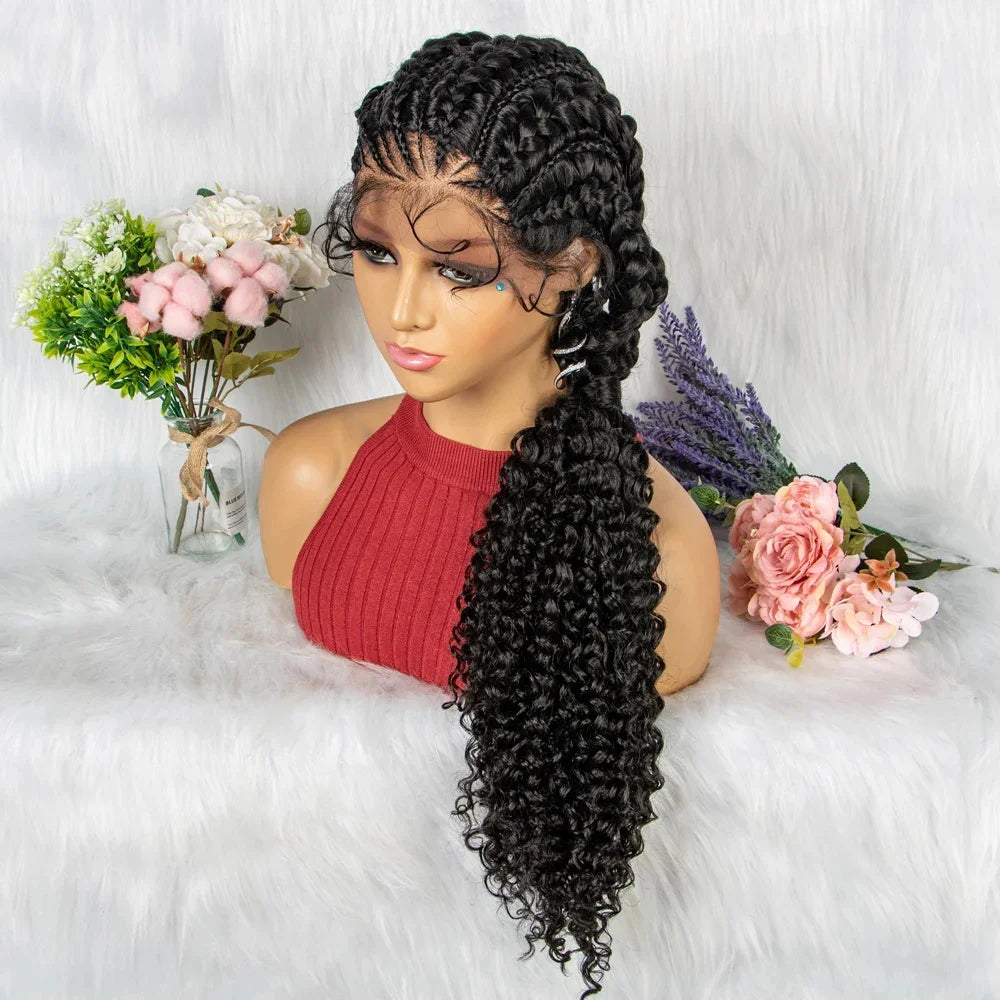 Synthetic Lace Front Cornrow Braids Wigs 28 Inch Double Dutch Braids Handmade Twist Braided Wigs with Baby Hair - Britica's Beauty On The Go