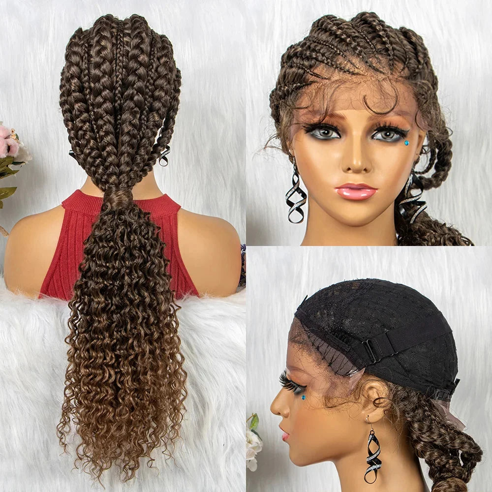 Synthetic Lace Front Cornrow Braids Wigs 28 Inch Double Dutch Braids Handmade Twist Braided Wigs with Baby Hair - Britica's Beauty On The Go