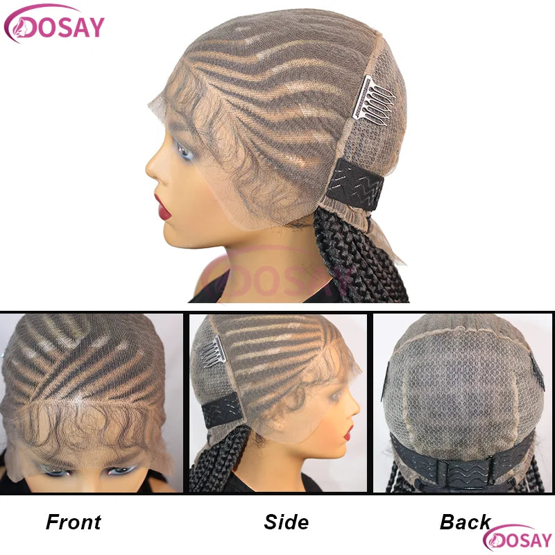 36Inch Long Straight Full Lace Front Wigs for Black Women Synthetic Box Cornrow Knotless Black Wig - Britica's Beauty On The Go