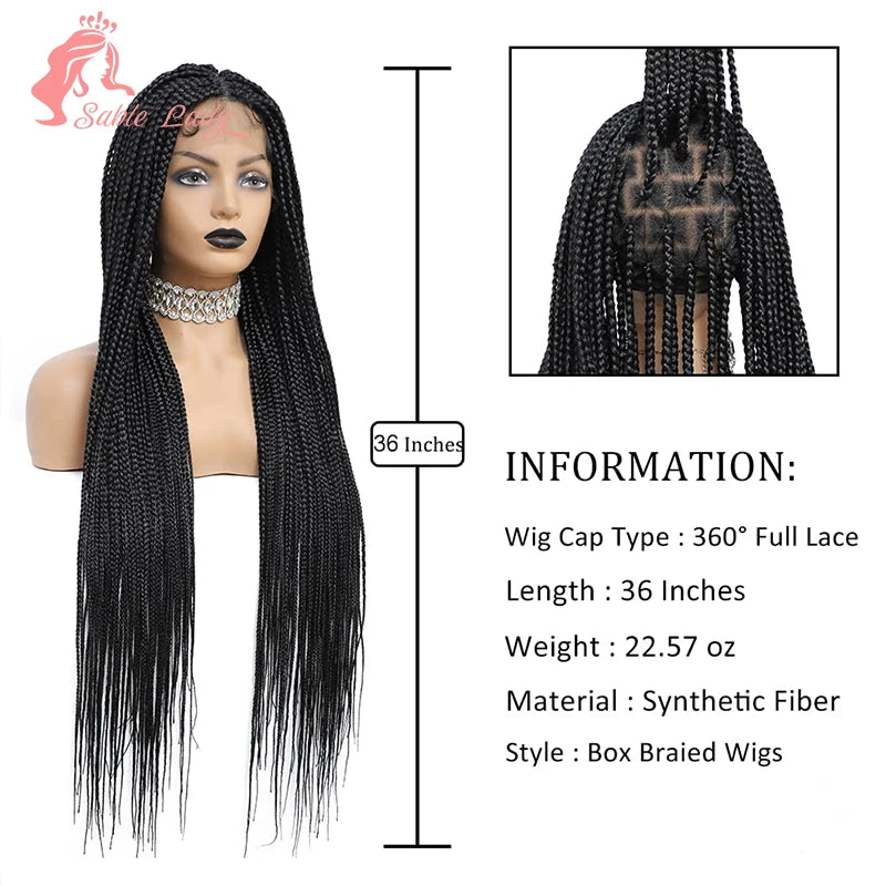 36" Synthetic Knotless Box Braided Wig Cornrow Braids Lace Wigs Full Lace Braid Unit - Britica's Beauty On The Go