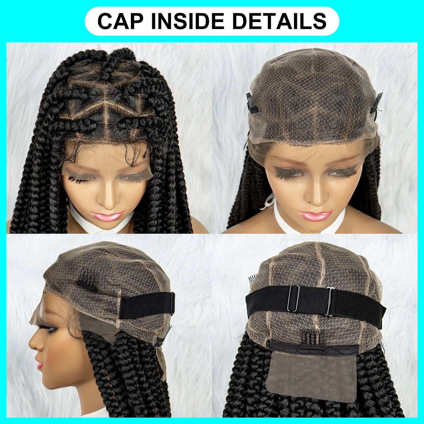 Full Lace Cornrow Braided Wigs, Synthetic Lace Front Wig Big Knotless Box Braided Wigs