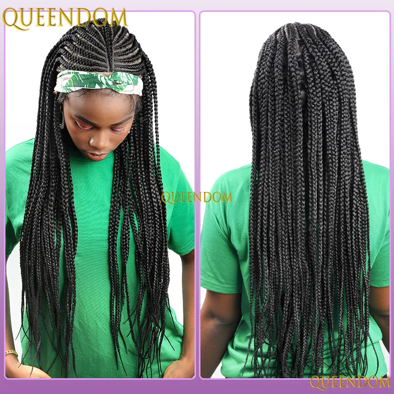32" Synthetic Full Lace Wig Cornrow Fulani Braided Wig Knotless Box Braided Unit - Britica's Beauty On The Go
