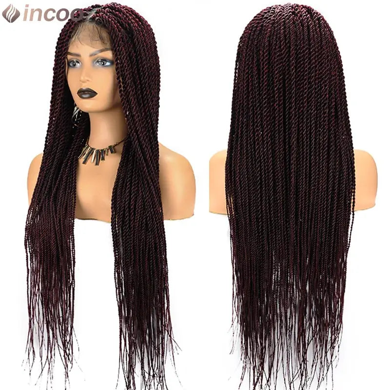 Twist Braided Wig Box Braided Lace Front Wig Synthetic Full Lace Frontal Wig Faux Locs Wig Goddess Braided Unit - Britica's Beauty On The Go