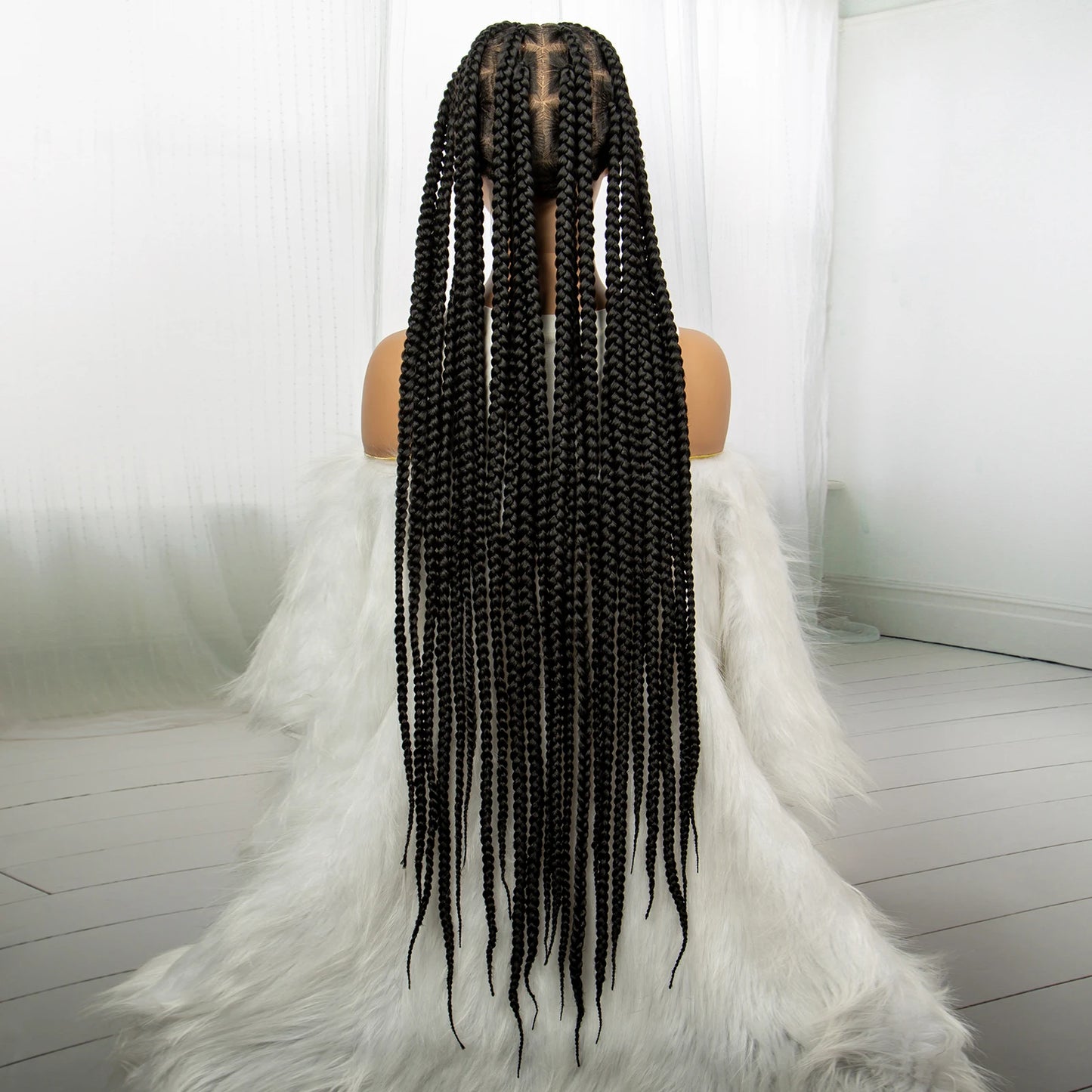 Synthetic Transparent Full Lace Braided Wigs Knotless Box Braids Wig for Black Women 34 inches Synthetic Hair Wig Long Black - Britica's Beauty On The Go