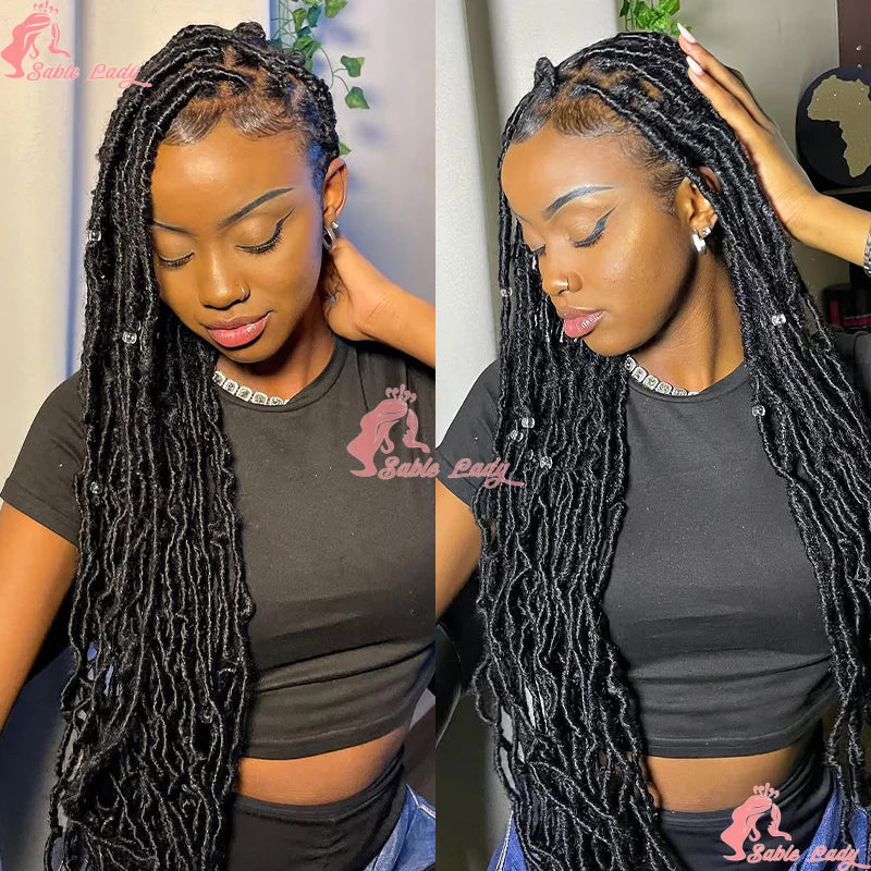 40Inch Synthetic Faux Locs Lace Front Wigs for Women Knotless Box Braiding Hair Wigs Dreadlock Wig - Britica's Beauty On The Go