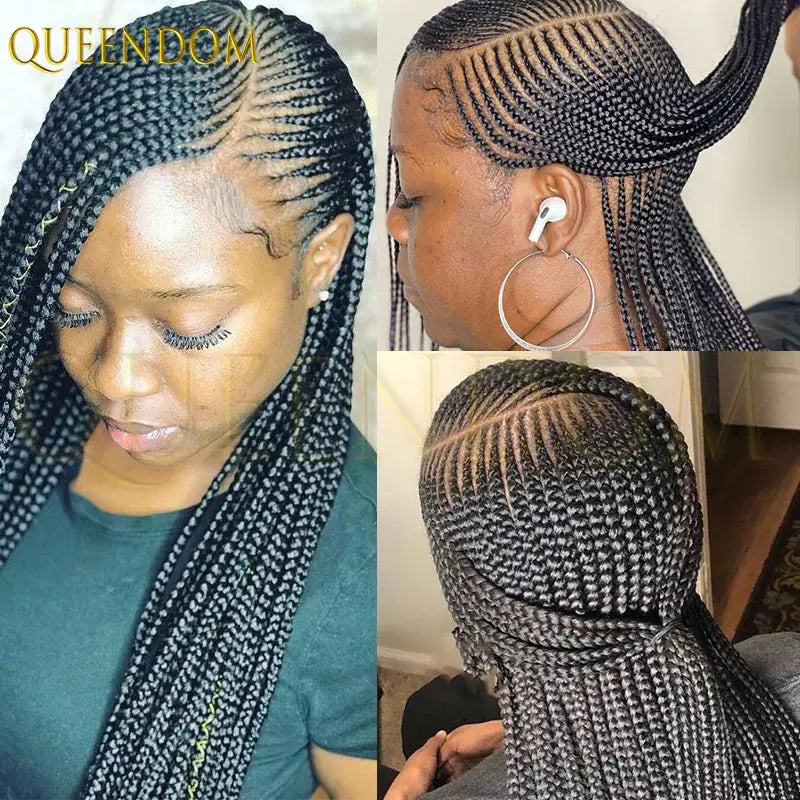 36Inch Side Part Double Lace Front Braided Wigs African Cornrow Knotless Box Full Lace Braid Wigs for Black Women with baby hair - Britica's Beauty On The Go